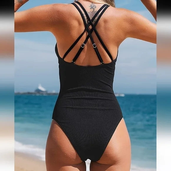 New! Classic black swimsuit Size small. Beach swim pool lake vacation minimalist - Picture 2 of 10